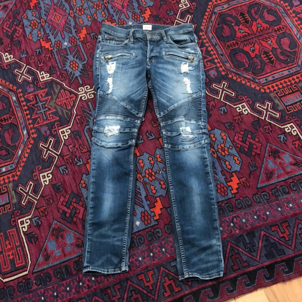 Hudson Jeans Distressed Blue Slim Straight Jeans